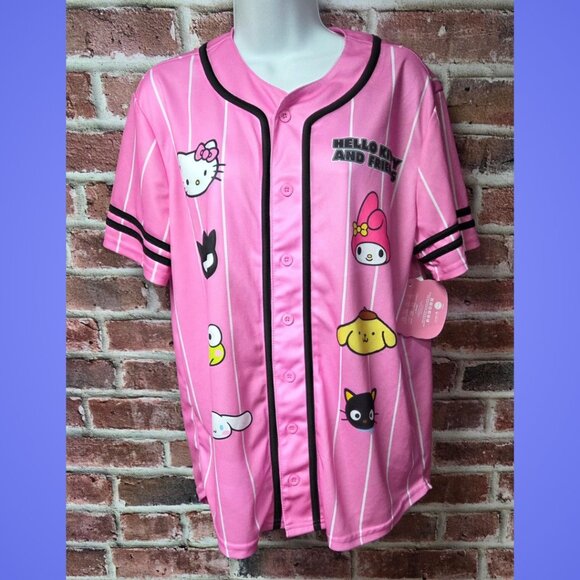 Sanrio Tops - Sanrio Hello Kitty & Friends Shirt Medium Pink Striped Baseball Jersey